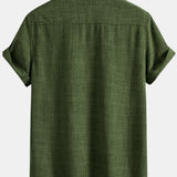 Textured Shirt with Two Pockets & Straight Leg Linen Pants Set