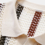 Striped Crochet V Neck Polo & Straight Leg Linen Pants Set