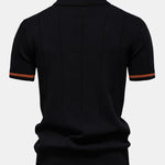Contrast Trim Zipper Knit Polo Shirt & Elastic Waist Chino Shorts Set