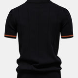 Contrast Trim Zipper Knit Polo Shirt & Elastic Waist Chino Shorts Set