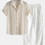 Textured Cuban Shirt & Straight Leg Linen Pants Set