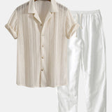 Textured Cuban Shirt & Straight Leg Linen Pants Set