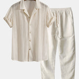 Textured Cuban Shirt & Straight Leg Linen Pants Set