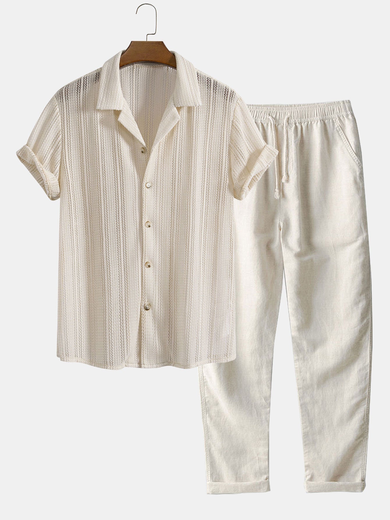 Textured Cuban Shirt & Straight Leg Linen Pants Set
