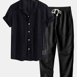 Textured Cuban Shirt & Straight Leg Linen Pants Set