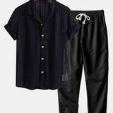 Textured Cuban Shirt & Straight Leg Linen Pants Set