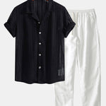 Textured Cuban Shirt & Straight Leg Linen Pants Set