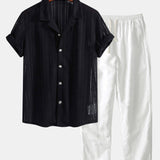 Textured Cuban Shirt & Straight Leg Linen Pants Set
