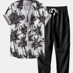 Palm Tree Print Shirt & Straight Leg Linen Pants Set