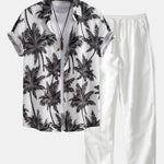 Palm Tree Print Shirt & Straight Leg Linen Pants Set