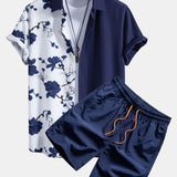 Floral Patchwork Print Shirt & Swim Shorts Set