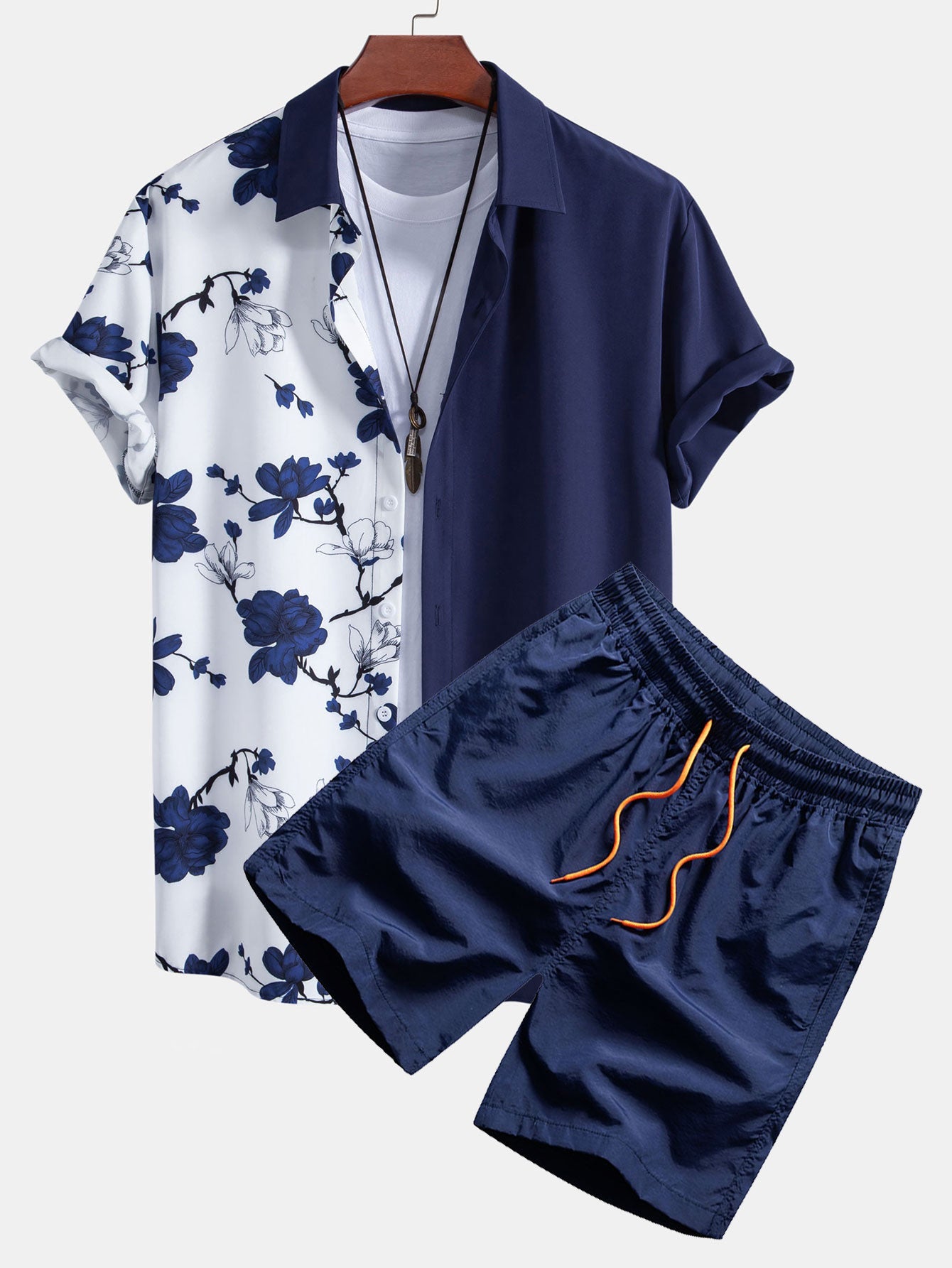 Floral Patchwork Print Shirt & Swim Shorts Set