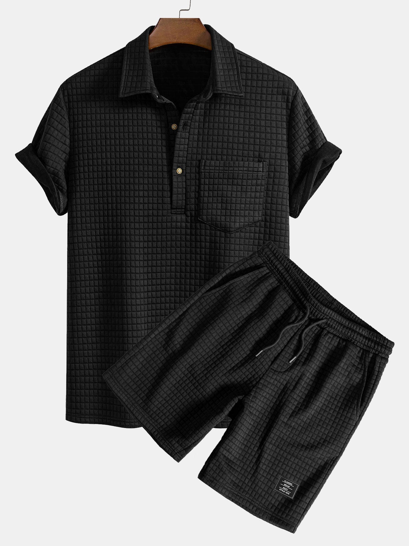 Waffle Polo with Pockets & Shorts Set