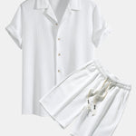 Short Sleeve Geometry Textured Cuban Shirt & Shorts Set