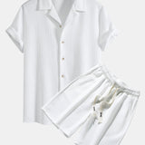 Short Sleeve Geometry Textured Cuban Shirt & Shorts Set