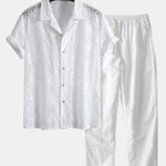 Embroidered Floral Cuban Shirt & Straight Leg Linen Pants Set