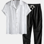 Embroidered Floral Cuban Shirt & Straight Leg Linen Pants Set