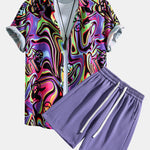Colorful Fluid Smiley Print Shirt & Shorts Set
