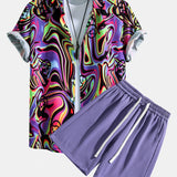 Colorful Fluid Smiley Print Shirt & Shorts Set