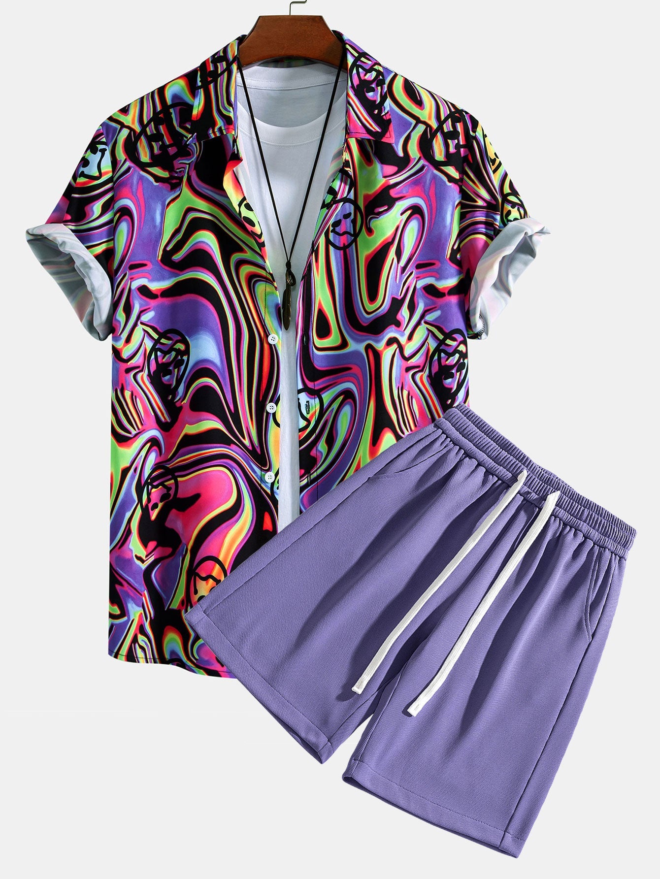 Colorful Fluid Smiley Print Shirt & Shorts Set