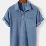 Hoooyi Waffle Lapel Solid Henley Shirts