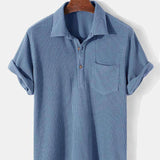 Hoooyi Waffle Lapel Solid Henley Shirts