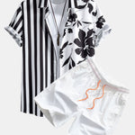 Floral Stripe Patchwork Print Shirt & Swim Shorts Set