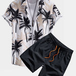 Palm Tree Print Shirt & Swim Shorts Set
