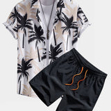 Palm Tree Print Shirt & Swim Shorts Set