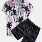 Palm Tree Print Shirt & Swim Shorts Set