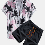 Palm Tree Print Shirt & Swim Shorts Set