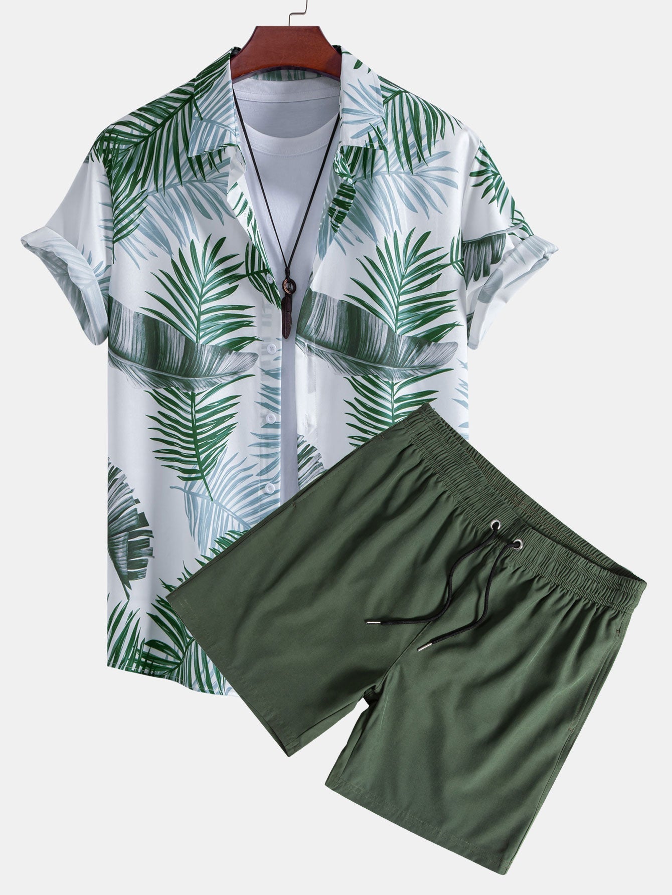 Leaf Print Shirt & Swim Short Set