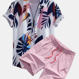 Leaf Color Block Print Shirt & Swim Short Set