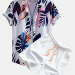 Leaf Color Block Print Shirt & Swim Short Set