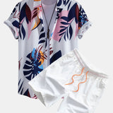Leaf Color Block Print Shirt & Swim Short Set