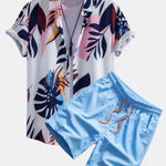 Leaf Color Block Print Shirt & Swim Short Set