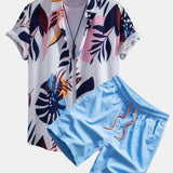 Leaf Color Block Print Shirt & Swim Short Set