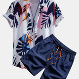 Leaf Color Block Print Shirt & Swim Short Set