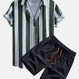 Stripe Print Shirt & Swim Short Set