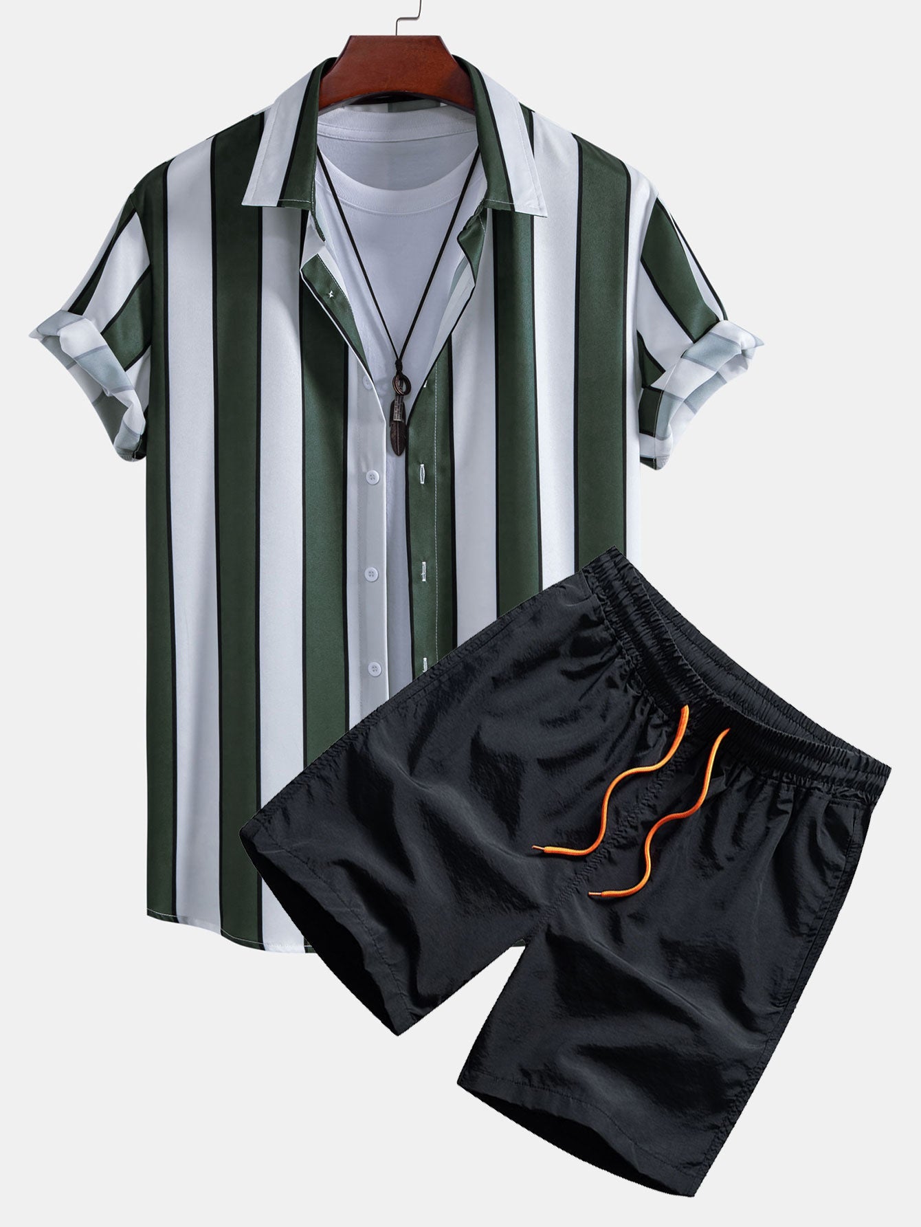 Stripe Print Shirt & Swim Short Set