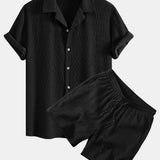 Textured Seersucker Short Sleeve Shirt & Drawstring 6“ Shorts Set