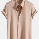 Muscle Fit Ribbed Stand Collar Shirt & Shorts Set