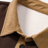 Contrast Corduroy Polo Collar Sweatshirt & Corduroy Pants Set