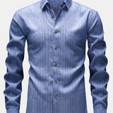 Long Sleeve Stripe Linen Button Up Shirt