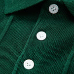 Stripe Jacquard Knit Polo Shirt & Straight Leg Ribbed Pants Set