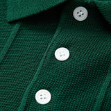 Stripe Jacquard Knit Polo Shirt & Straight Leg Ribbed Pants Set