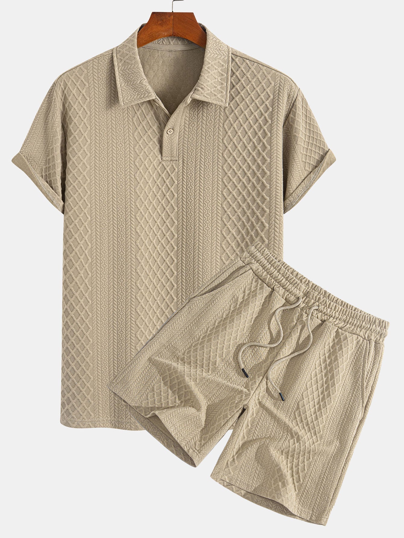 Geometric Diamond Jacquard Polo & Shorts Set