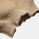 Textured Johnny Collar Crocheted Knit Polo & Crinkle Textured Pants Set