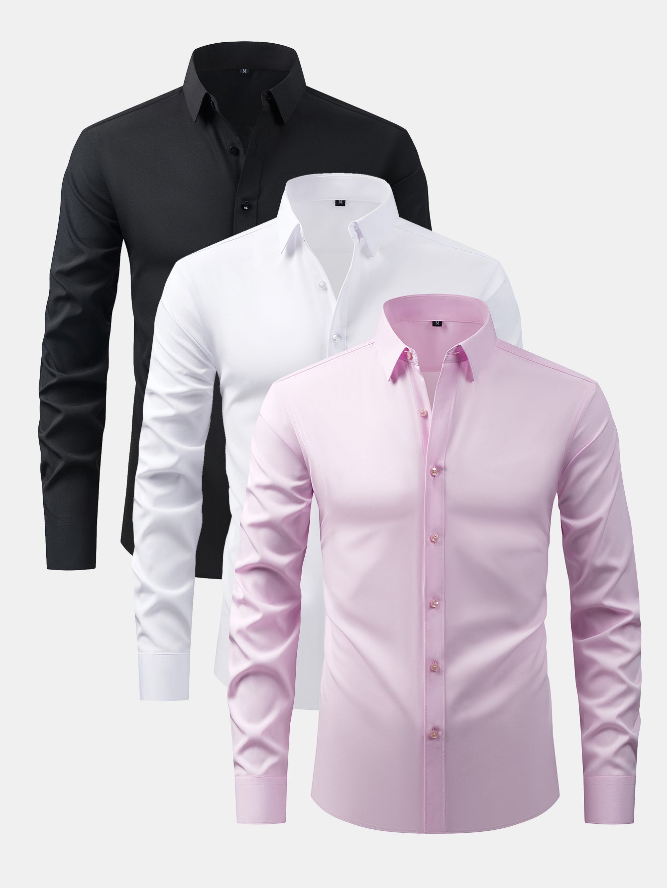 3 Pieces Long Sleeve Button Up Dress Shirt