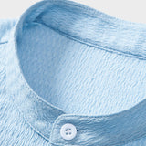 Muscle Fit Crinkled Textured Stand Collar Shirt